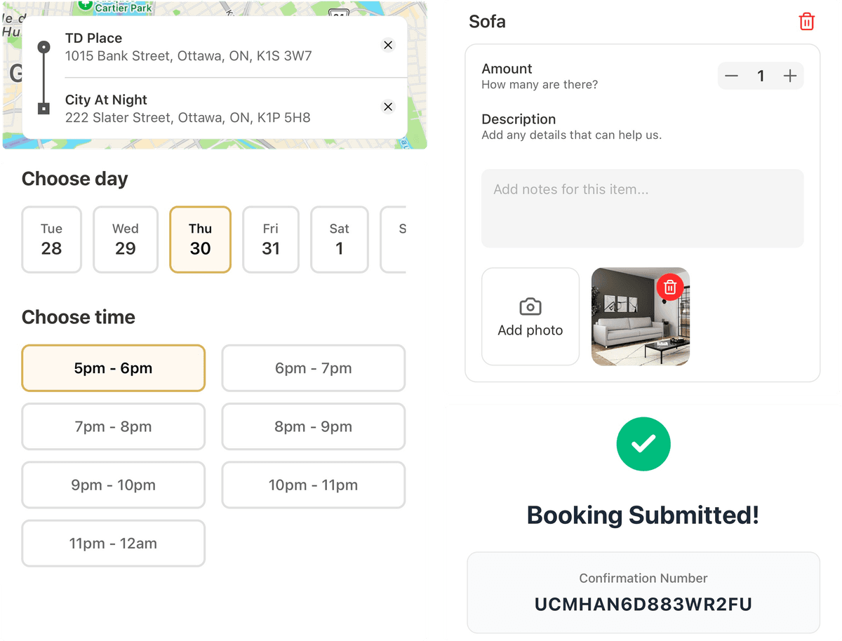 Urban Camel booking flow: three steps to book a move